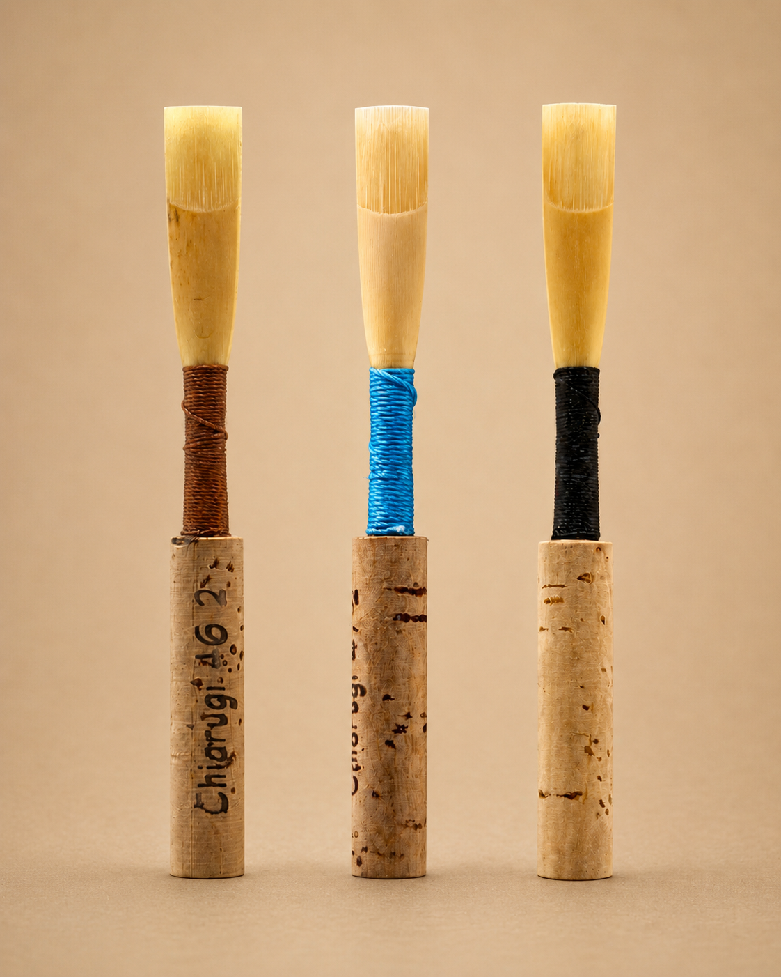 Three handmade reeds from the Personal Oboe Reed Pack