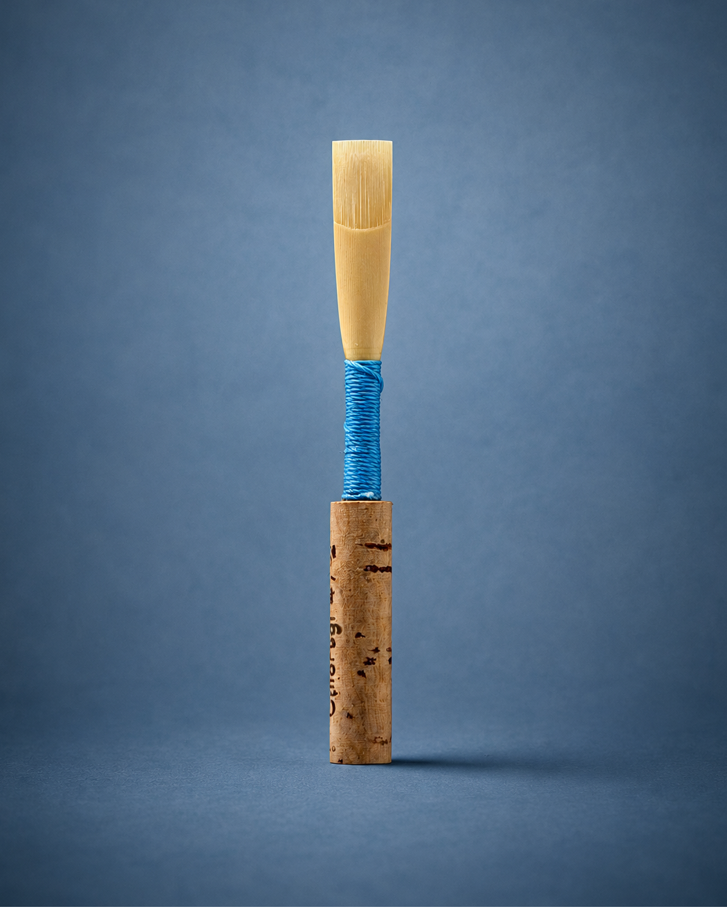 Handmade student oboe reed with blue thread
