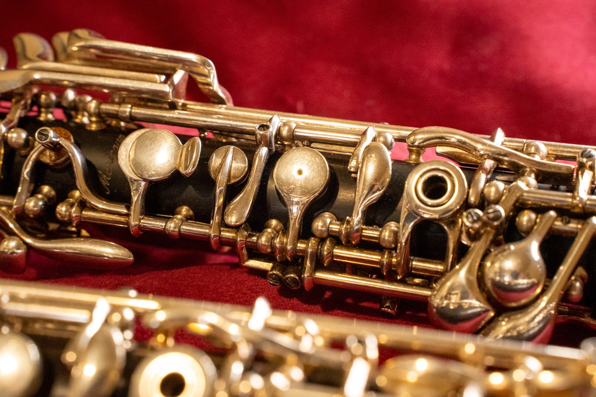 Professional oboe keywork and instrument detail