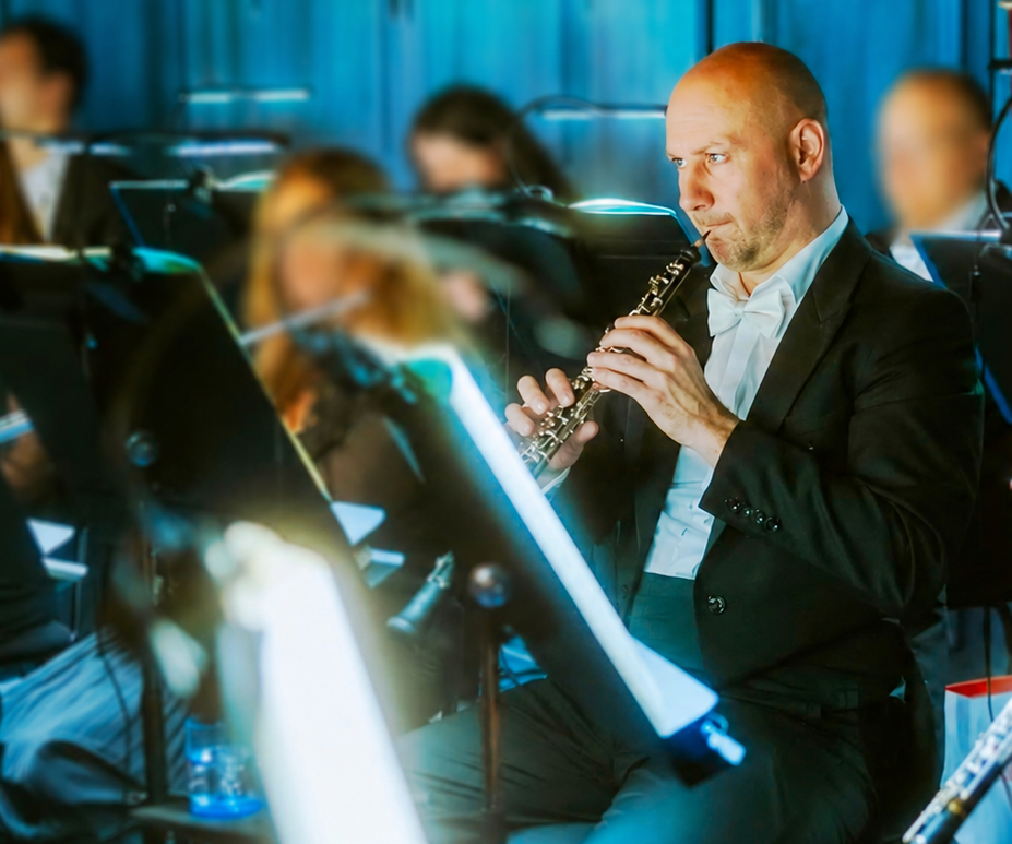 Professional oboist performing with an orchestra