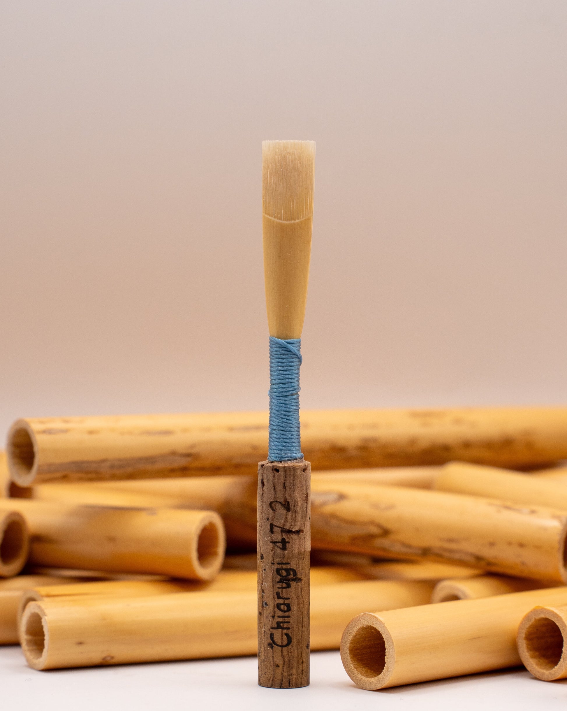 Student oboe reed made from selected cane on Chiarugi staple
